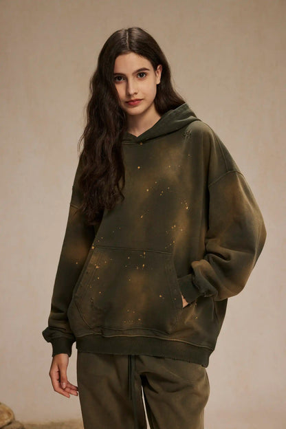 Spray-stained ink holes worn hoodie　XL43