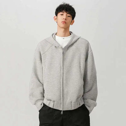 New Spring Men's Hoodies Hooded Zipper Structure Solid Color Loose Short Menswear Tops Casual Male Sweatshirts New 9W590 XL42