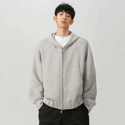 New Spring Men's Hoodies Hooded Zipper Structure Solid Color Loose Short Menswear Tops Casual Male Sweatshirts New 9W590 XL42