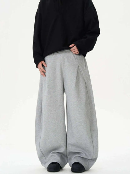 Pleated Design Men's Casual Pants Solid Color Elastic Waist Wide Leg Sweatpants Silhouette All-match Male Bottom New 9W1052 XL58