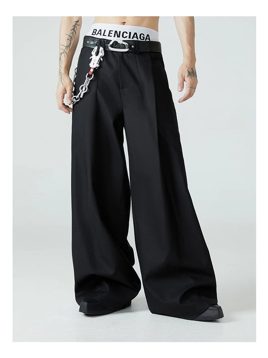 Mauroicardi Spring Autumn Long Loose Casual Baggy Flowy Soft Black Pleated Wide Leg Pants Men Luxury Designer Emo Clothing XL59
