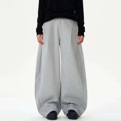 Pleated Design Men's Casual Pants Solid Color Elastic Waist Wide Leg Sweatpants Silhouette All-match Male Bottom New 9W1052 XL58