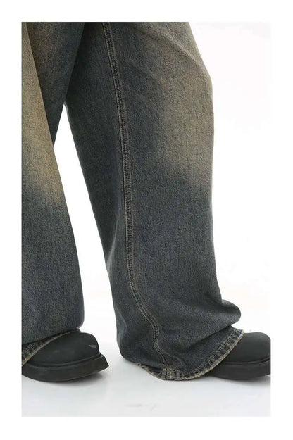 Men's Vintage Jeans Fashion Washed Street Casual Wide Leg Denim Pants Summer Distressed Loose Male Versatile Trousers 9C354 XL55