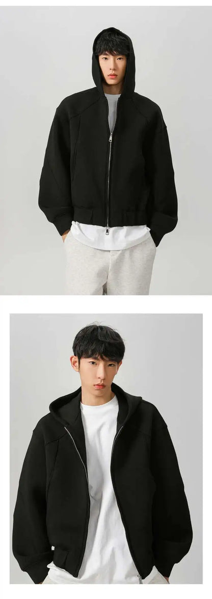 New Spring Men's Hoodies Hooded Zipper Structure Solid Color Loose Short Menswear Tops Casual Male Sweatshirts New 9W590 XL42
