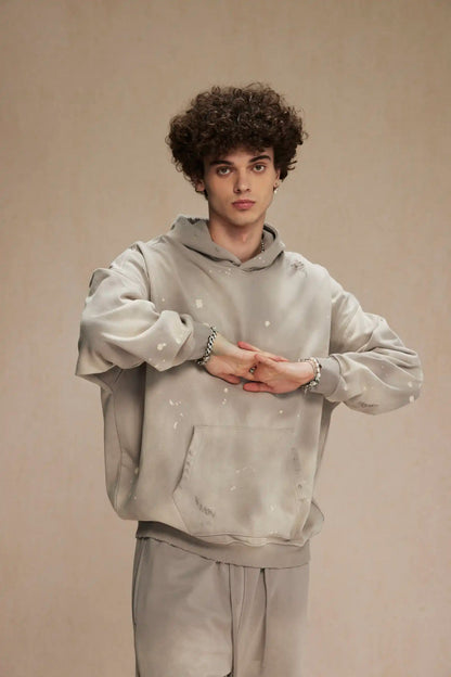 Spray-stained ink holes worn hoodie　XL43