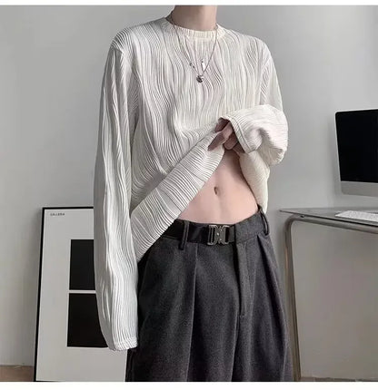 韓国系、オーバーサイズ、ストライプ、ルーズフィットネックTシャツ XL9