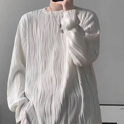 韓国系、オーバーサイズ、ストライプ、ルーズフィットネックTシャツ XL9