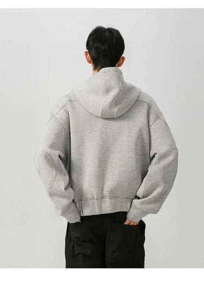 New Spring Men's Hoodies Hooded Zipper Structure Solid Color Loose Short Menswear Tops Casual Male Sweatshirts New 9W590 XL42