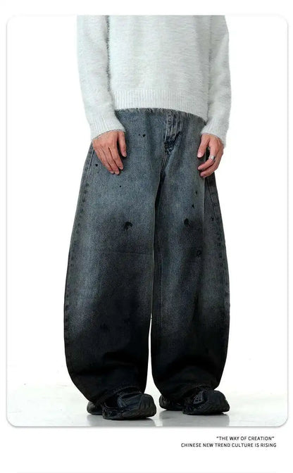 Men's Jeans New American Curved Knife Tide Denim Pants Wide Legs Loose Solid Color Male Trousers Spring 2025 XL38