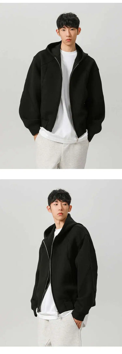 New Spring Men's Hoodies Hooded Zipper Structure Solid Color Loose Short Menswear Tops Casual Male Sweatshirts New 9W590 XL42