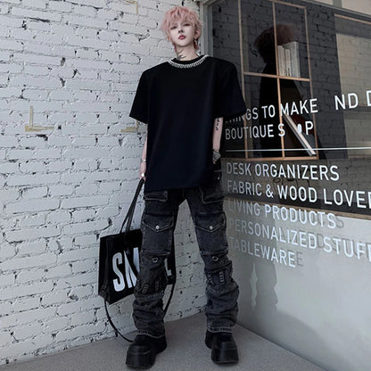 韓国モード系、オーバーサイズ、ショルダーパッチウェア XL4