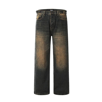 American Style Men's Jeans Washing Contrast Color Worn-out Trousers Straight Wide Leg Male Denim Pants New Summer 9C8884 XL49