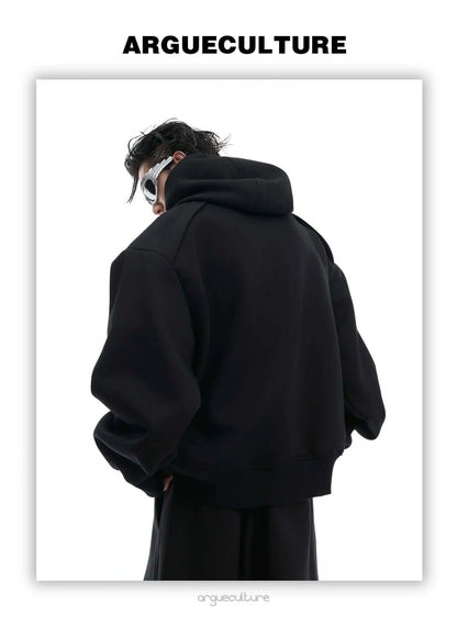Korean Style Men's Hoodies Patchwork Three-dimensional Pockets Shoulder Pads Letter Printing Loose Male Sweatshirts XL35