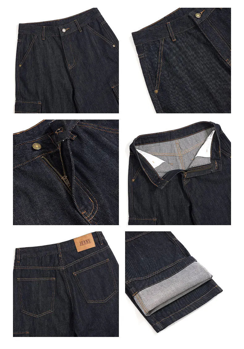 Men's Jeans New American Style Straight Leg Trendy Multi Pockets Line Design Splicing Male Summer Loose Bottoms 9W1900 XL51