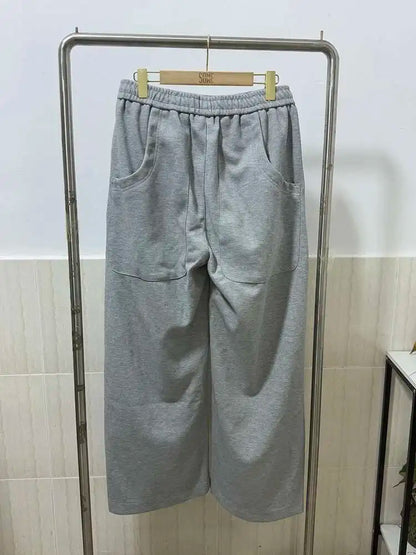 Pleated Design Men's Casual Pants Solid Color Elastic Waist Wide Leg Sweatpants Silhouette All-match Male Bottom New 9W1052 XL58