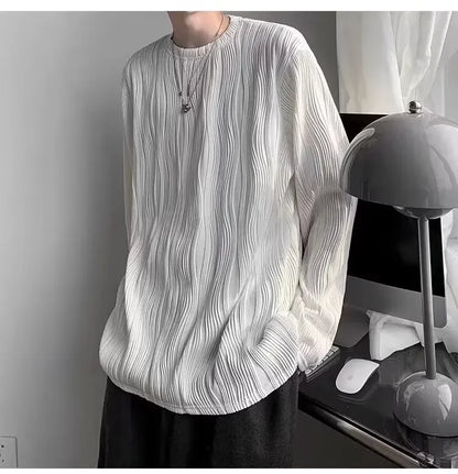 韓国系、オーバーサイズ、ストライプ、ルーズフィットネックTシャツ XL9