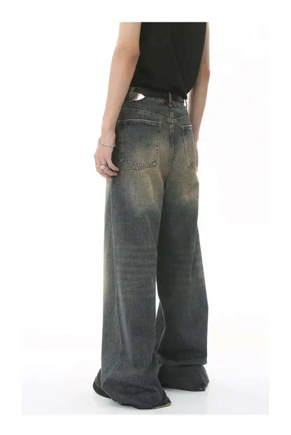 Men's Vintage Jeans Fashion Washed Street Casual Wide Leg Denim Pants Summer Distressed Loose Male Versatile Trousers 9C354 XL55