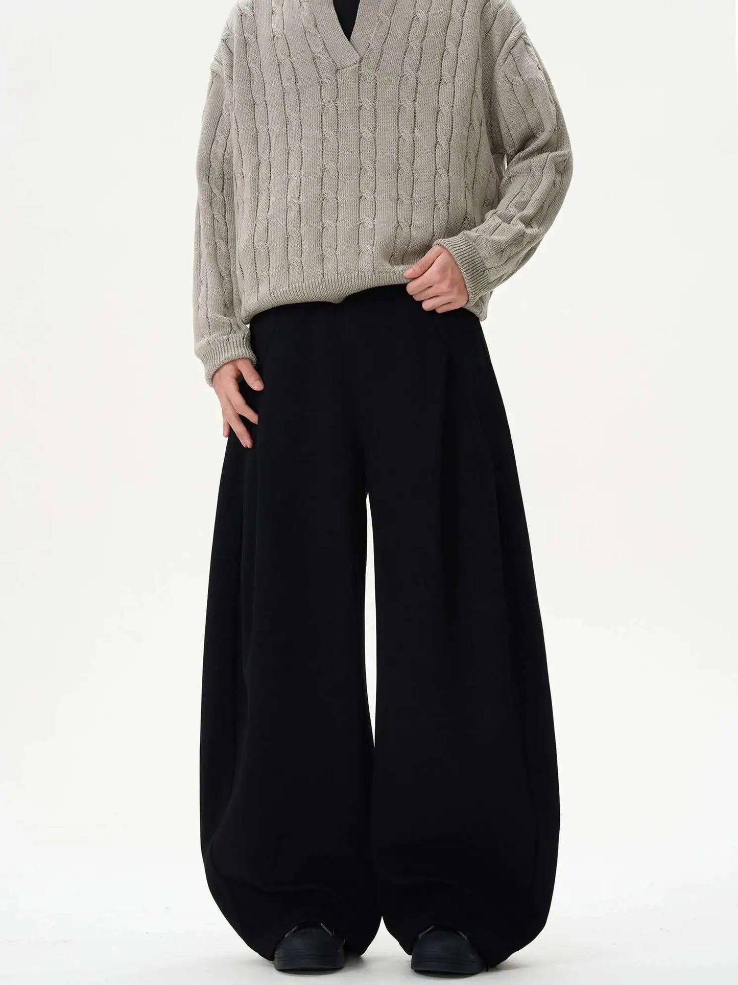 Pleated Design Men's Casual Pants Solid Color Elastic Waist Wide Leg Sweatpants Silhouette All-match Male Bottom New 9W1052 XL58