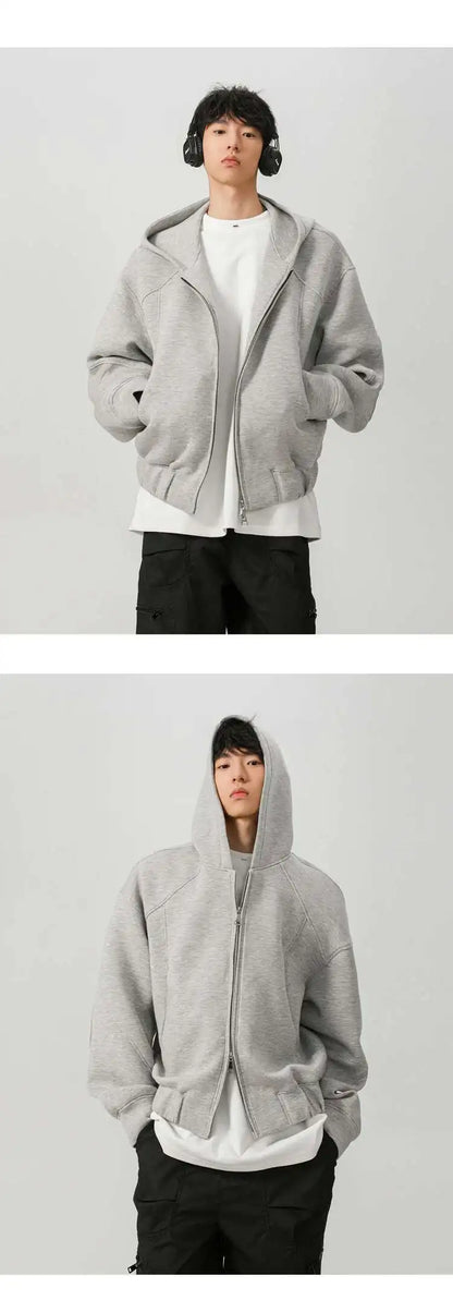 New Spring Men's Hoodies Hooded Zipper Structure Solid Color Loose Short Menswear Tops Casual Male Sweatshirts New 9W590 XL42