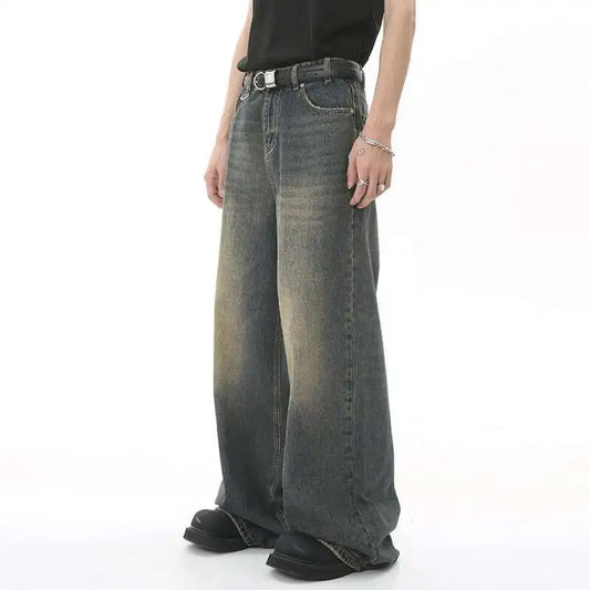 Men's Vintage Jeans Fashion Washed Street Casual Wide Leg Denim Pants Summer Distressed Loose Male Versatile Trousers 9C354 XL55