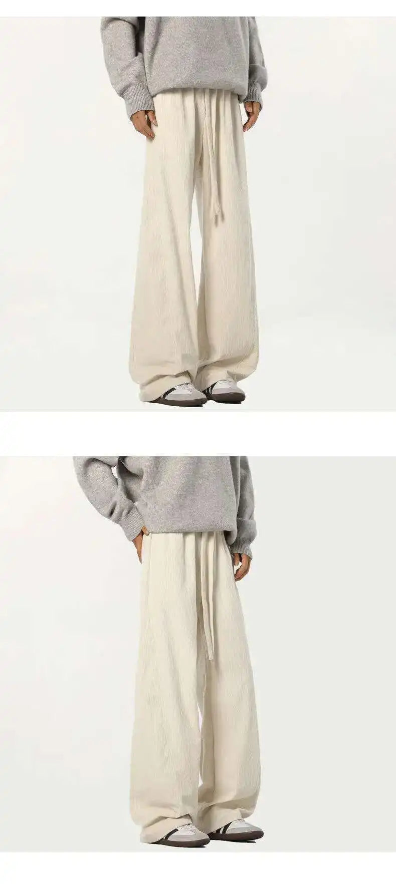 Elastic Waist Men's Casual Pants Solid Color Drawstring Straight Corduroy Machete Trousers Wide Leg Male Bottom 2025 9W588 XL57