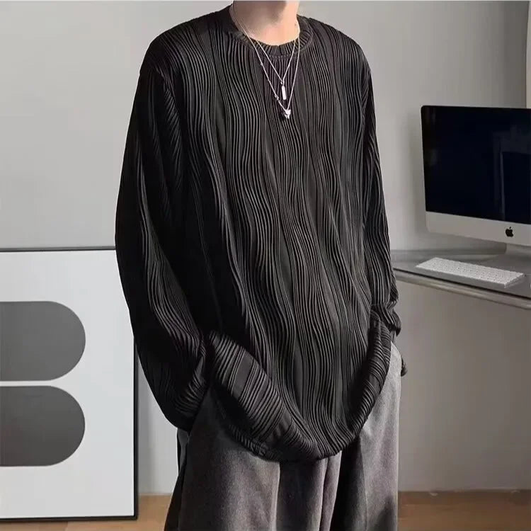 韓国系、オーバーサイズ、ストライプ、ルーズフィットネックTシャツ XL9