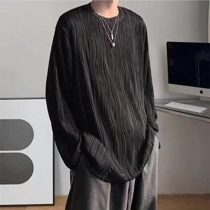 韓国系、オーバーサイズ、ストライプ、ルーズフィットネックTシャツ XL9