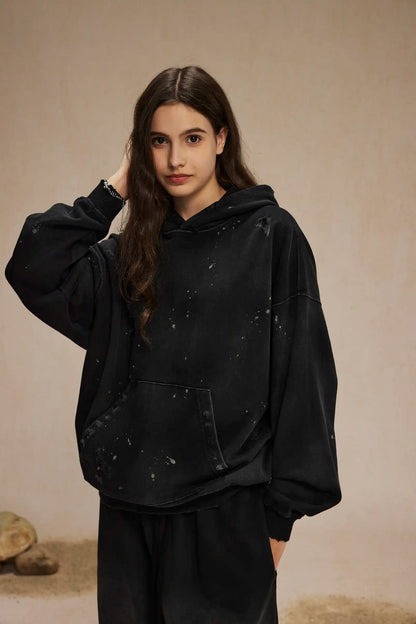 Spray-stained ink holes worn hoodie　XL43