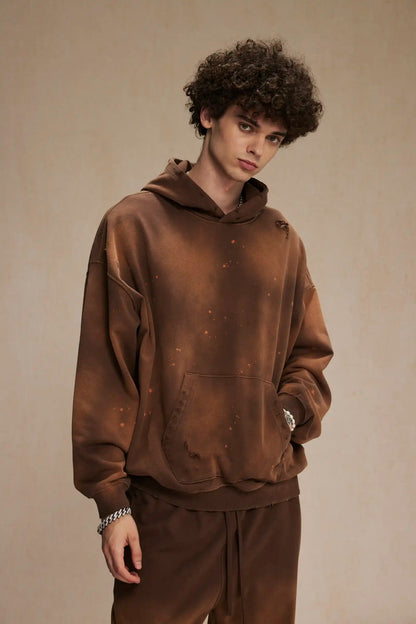 Spray-stained ink holes worn hoodie　XL43