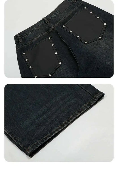 Simple Men's Denim Trousers Solid Color Casual Worn-out Washing Straight Bottom Wide Leg Loose Male Jeans Fashion 9W431 XL54