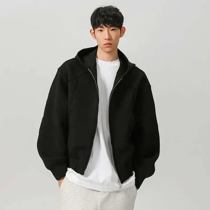 New Spring Men's Hoodies Hooded Zipper Structure Solid Color Loose Short Menswear Tops Casual Male Sweatshirts New 9W590 XL42