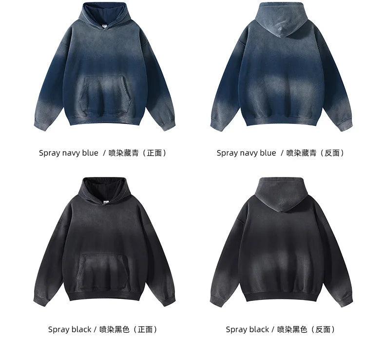 Solid Color Blanks plus fleece thicken spray-dyed aged hoodie XL37