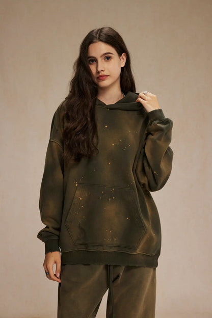 Spray-stained ink holes worn hoodie　XL43