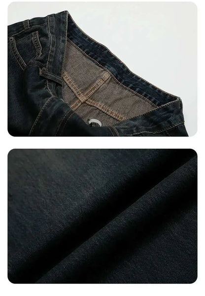 Simple Men's Denim Trousers Solid Color Casual Worn-out Washing Straight Bottom Wide Leg Loose Male Jeans Fashion 9W431 XL54