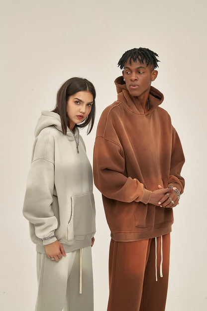 Solid Color Blanks plus fleece thicken spray-dyed aged hoodie XL37