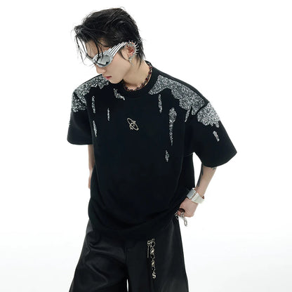 パッチワークパターンシルエットTシャツ　XL24