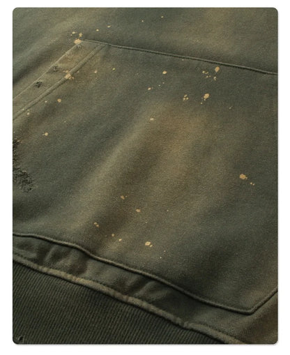 Spray-stained ink holes worn hoodie　XL43