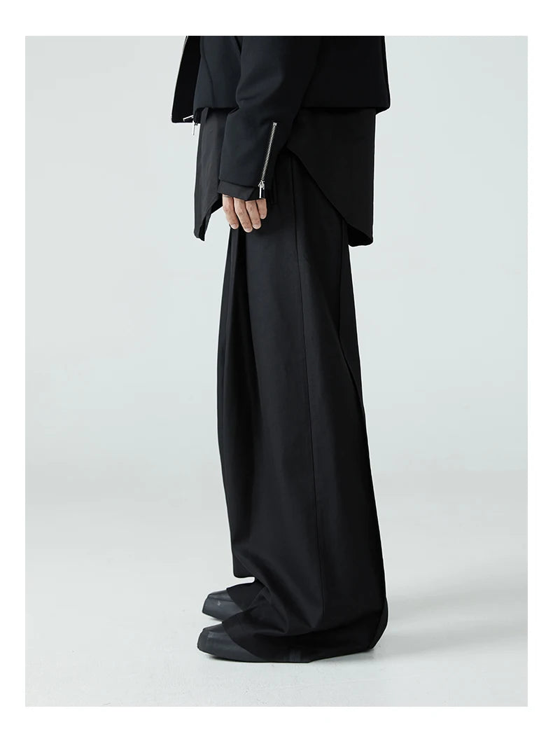Mauroicardi Spring Autumn Long Loose Casual Baggy Flowy Soft Black Pleated Wide Leg Pants Men Luxury Designer Emo Clothing XL59