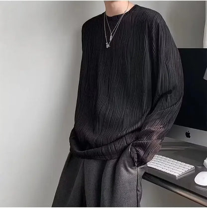 韓国系、オーバーサイズ、ストライプ、ルーズフィットネックTシャツ XL9