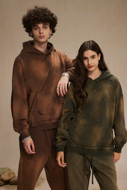 Spray-stained ink holes worn hoodie　XL43