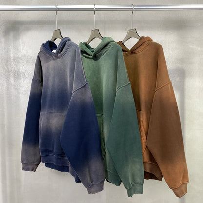 Solid Color Blanks plus fleece thicken spray-dyed aged hoodie XL37