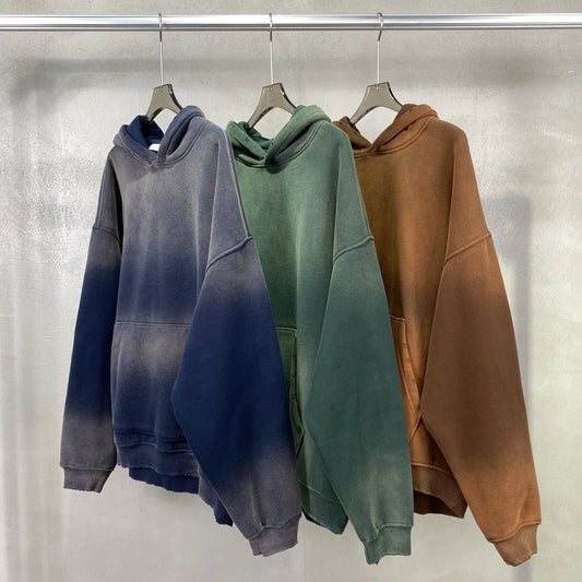 Solid Color Blanks plus fleece thicken spray-dyed aged hoodie XL37