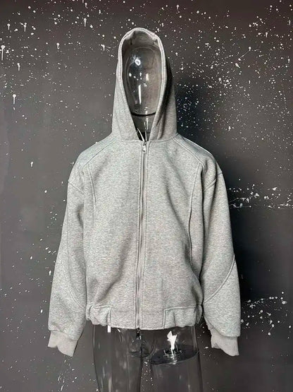 New Spring Men's Hoodies Hooded Zipper Structure Solid Color Loose Short Menswear Tops Casual Male Sweatshirts New 9W590 XL42