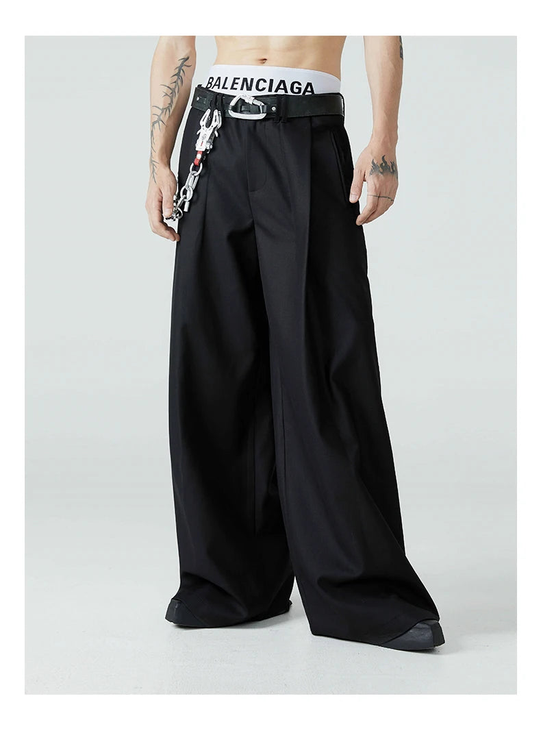 Mauroicardi Spring Autumn Long Loose Casual Baggy Flowy Soft Black Pleated Wide Leg Pants Men Luxury Designer Emo Clothing XL59