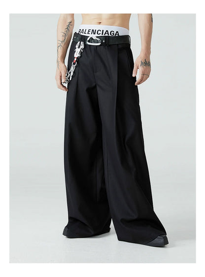 Mauroicardi Spring Autumn Long Loose Casual Baggy Flowy Soft Black Pleated Wide Leg Pants Men Luxury Designer Emo Clothing XL59
