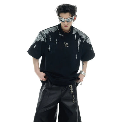 パッチワークパターンシルエットTシャツ　XL24