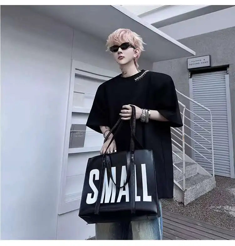 韓国モード系、オーバーサイズ、メタルバックルラウンドネックトップス　XL3