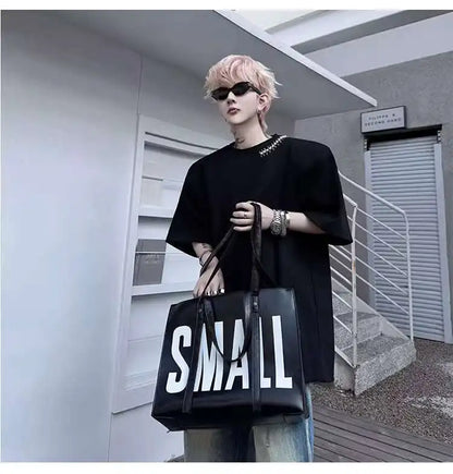韓国モード系、オーバーサイズ、メタルバックルラウンドネックトップス　XL3