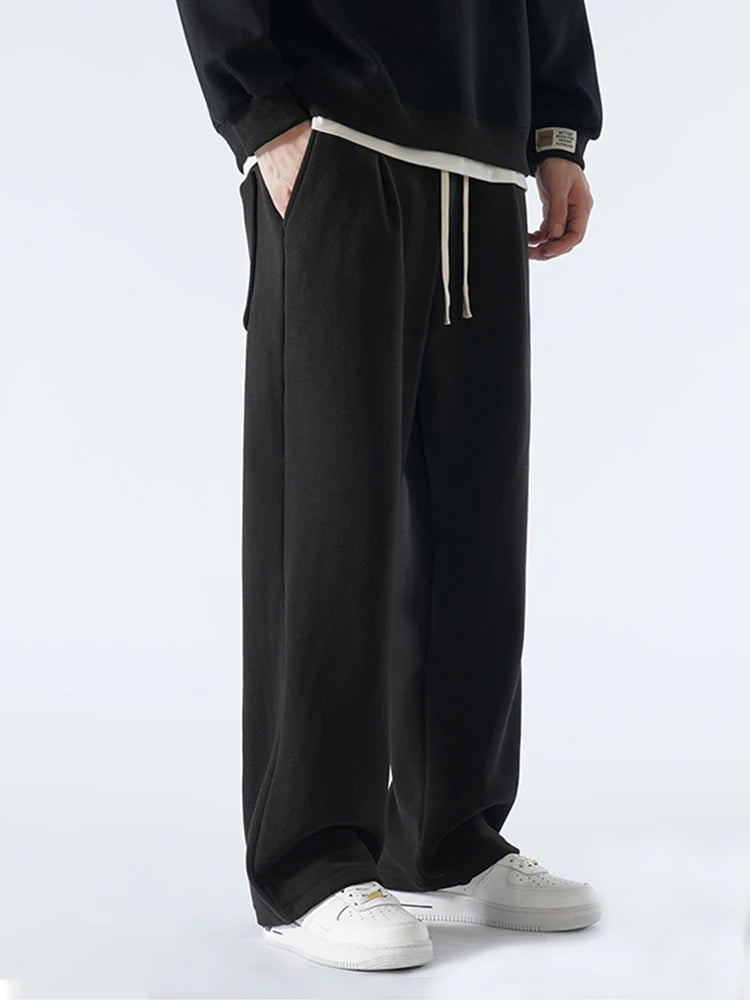 Winter Men's Sweatpants Korean Fashion Thick Warm Fleece Wide Leg Straight Loose Track Pants Male Casual Thermal Velvet Trousers　XL41