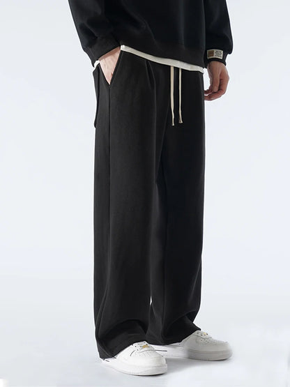 Winter Men's Sweatpants Korean Fashion Thick Warm Fleece Wide Leg Straight Loose Track Pants Male Casual Thermal Velvet Trousers　XL41